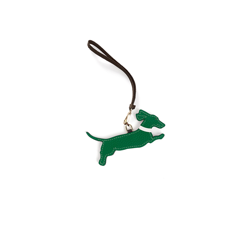 'En L'Air Clé Téckel' Nappa Leather Key Chain and Charms Green & Gold