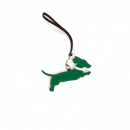 'En L'Air Clé Téckel' Nappa Leather Key Chain and Charms Green & Gold