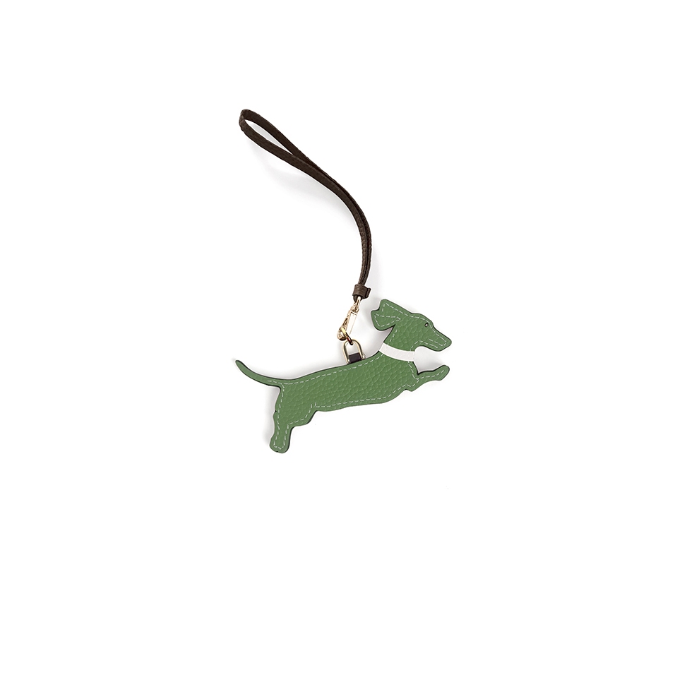 'En L'Air Clé Téckel' Porte Clé et Charms en Cuir Nappa Asperge & Or