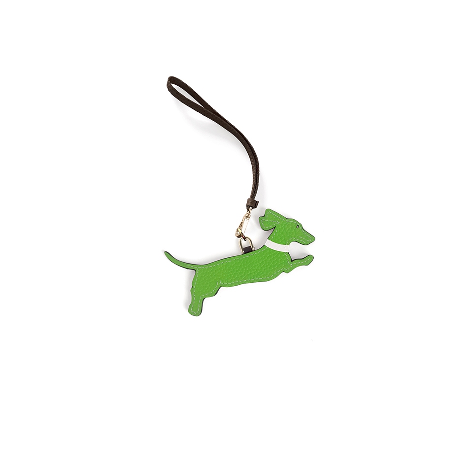 'En L'Air Clé Téckel' Porte Clé et Charms en Cuir Nappa Pomme & Or