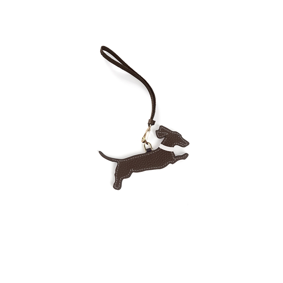 'En L'Air Clé Téckel' Porte Clé et Charms en Cuir Nappa Chocolat & Or
