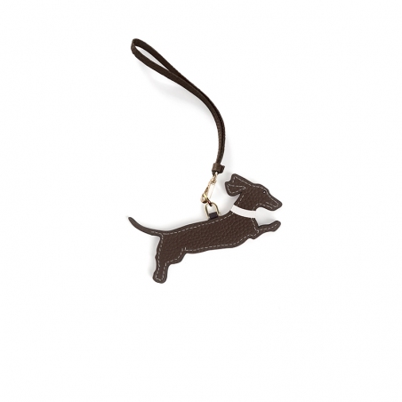 'En L'Air Clé Téckel' Porte Clé et Charms en Cuir Nappa Chocolat & Or