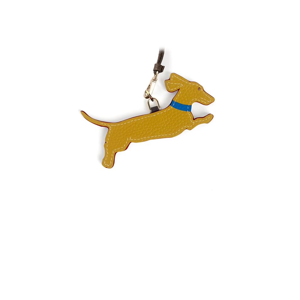 'En L'Air Clé Téckel' Nappa Leather Key Chain and Charms Moutarde & Gold