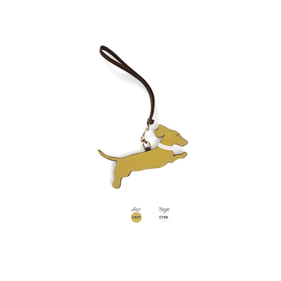 'En L'Air Clé Téckel' Nappa Leather Key Chain and Charms Anis & Gold