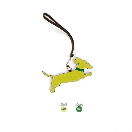 'En L'Air Clé Téckel' Porte Clé et Charms en Cuir Nappa Paille & Or