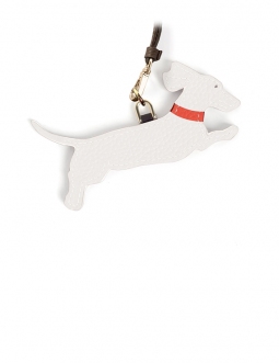 'En L'Air Clé Téckel' Porte Clé et Charms en Cuir Nappa Neige & Or