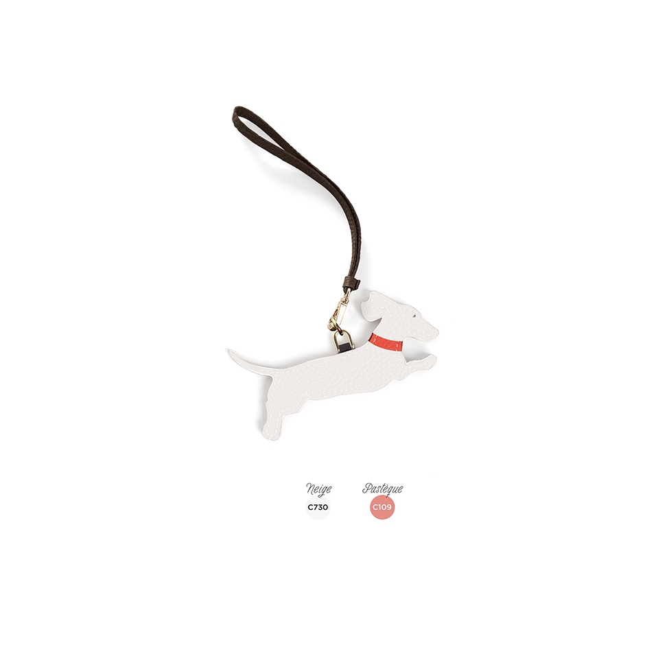 'En L'Air Clé Téckel' Porte Clé et Charms en Cuir Nappa Neige & Or
