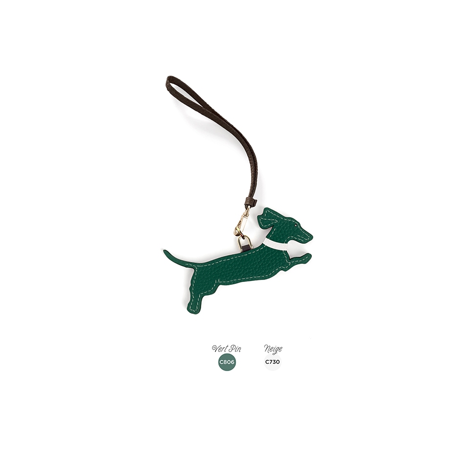 'En L'Air Clé Téckel' Nappa Leather Key Chain and Charms Vert Pin & Gold