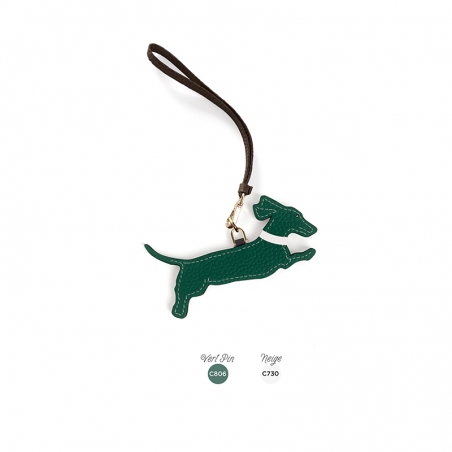 'En L'Air Clé Téckel' Nappa Leather Key Chain and Charms Vert Pin & Gold