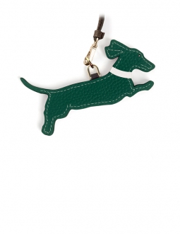 'En L'Air Clé Téckel' Porte Clé et Charms en Cuir Nappa Vert Pin & Or