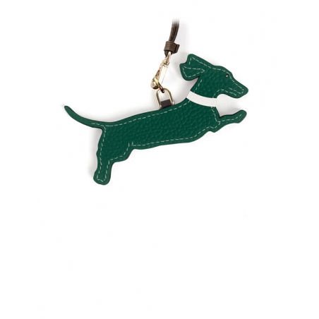 'En L'Air Clé Téckel' Porte Clé et Charms en Cuir Nappa Vert Pin & Or