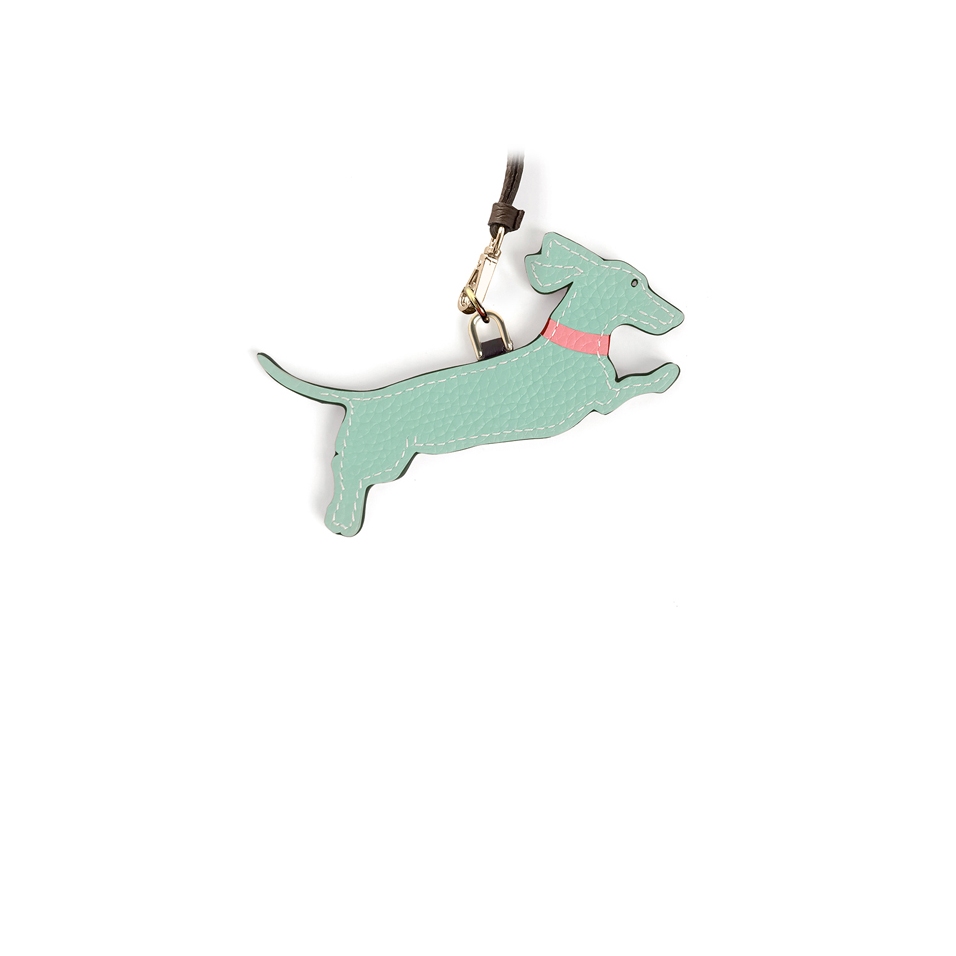 'En L'Air Clé Téckel' Porte Clé et Charms en Cuir Nappa Opaline & Or