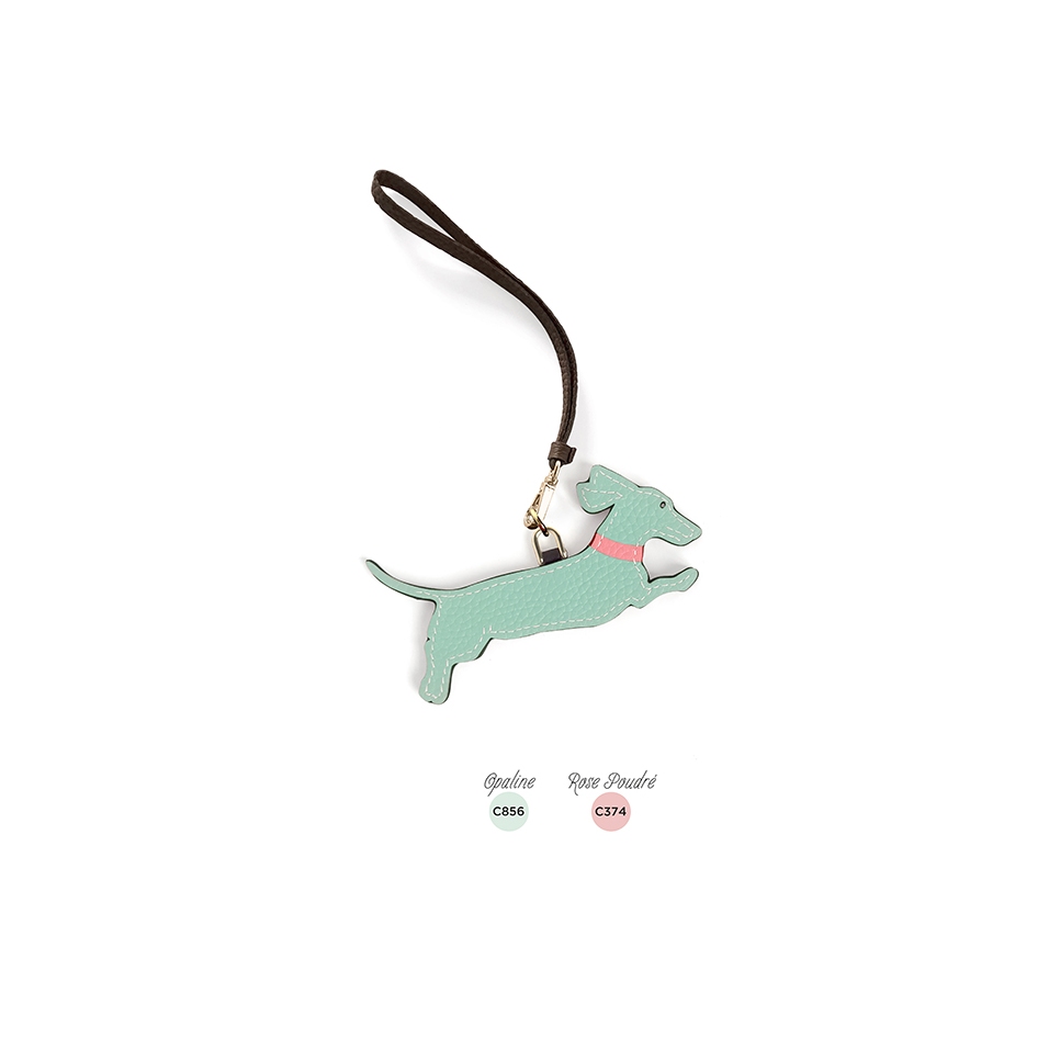 'En L'Air Clé Téckel' Porte Clé et Charms en Cuir Nappa Opaline & Or