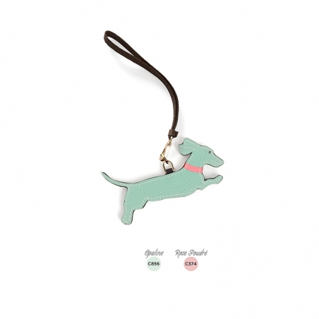 'En L'Air Clé Téckel' Porte Clé et Charms en Cuir Nappa Opaline & Or