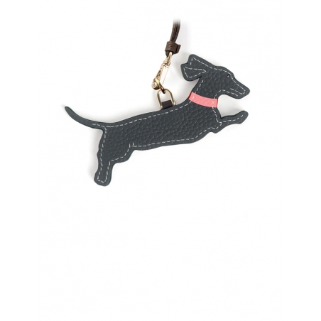 'En L'Air Clé Téckel' Nappa Leather Key Chain and Charms Ardoise & Gold