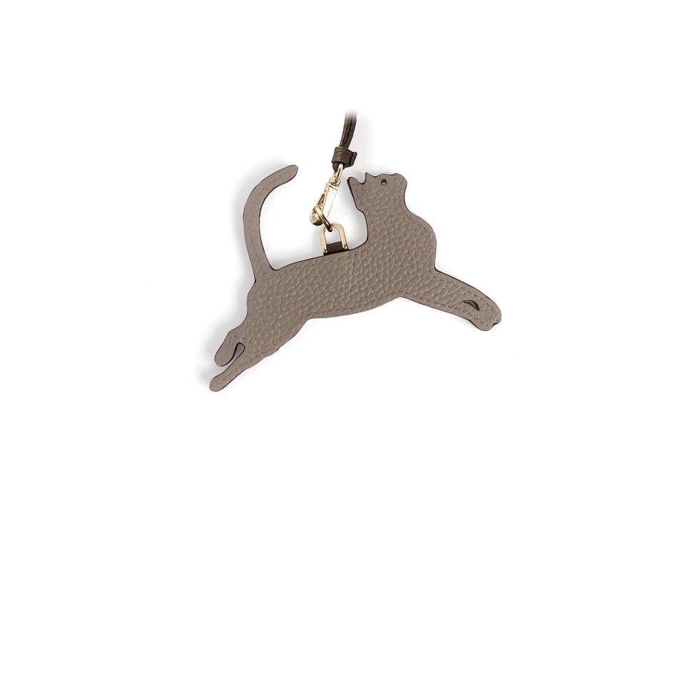'En L'Air Clé Chat' Nappa Leather Key Chain and Charms Warm Grey & Gold