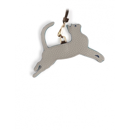 'En L'Air Clé Chat' Porte Clé et Charms en Cuir Nappa Perle & Or