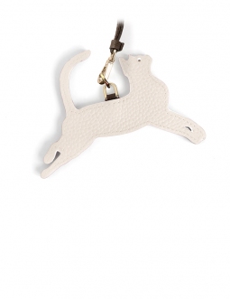 'En L'Air Clé Chat' Porte Clé et Charms en Cuir Nappa Crème & Or