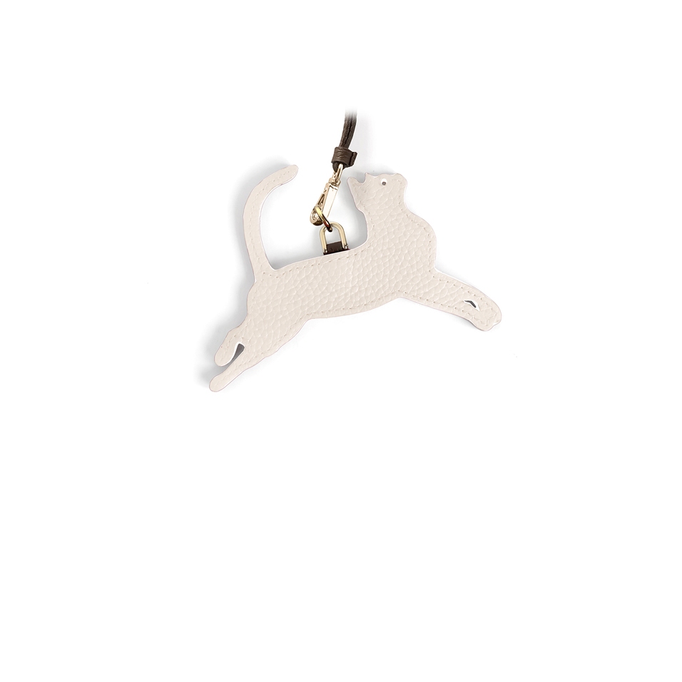 'En L'Air Clé Chat' Nappa Leather Key Chain and Charms Cream & Gold