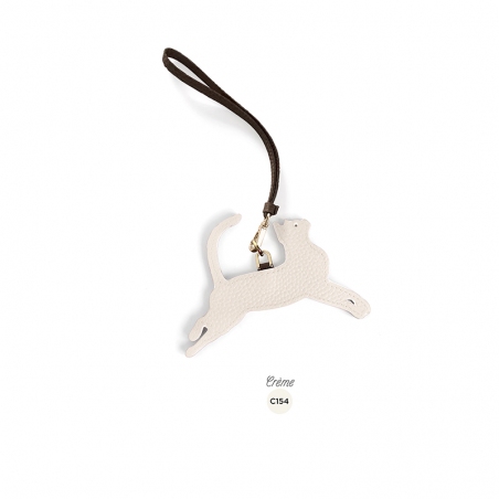 'En L'Air Clé Chat' Porte Clé et Charms en Cuir Nappa Crème & Or