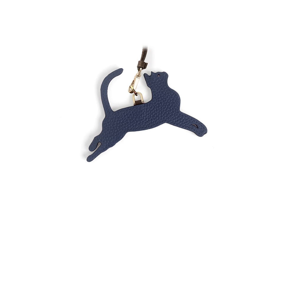 'En L'Air Clé Chat' Nappa Leather Key Chain and Charms Navy Blue & Gold