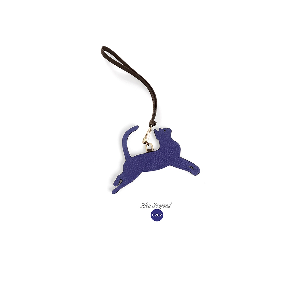 'En L'Air Clé Chat' Nappa Leather Key Chain and Charms Deep Blue & Gold