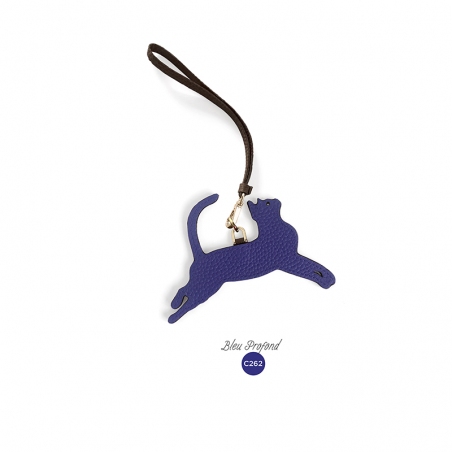 'En L'Air Clé Chat' Nappa Leather Key Chain and Charms Deep Blue & Gold