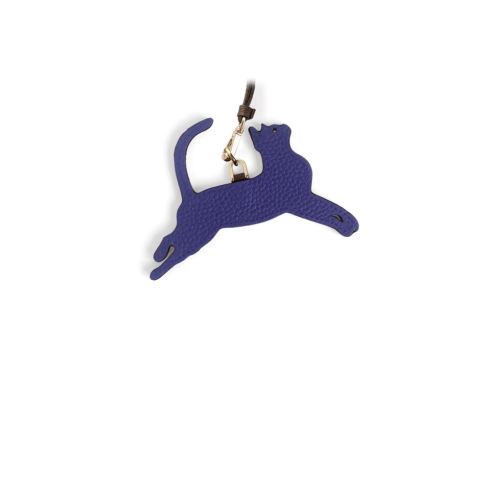 'En L'Air Clé Chat' Nappa Leather Key Chain and Charms Deep Blue & Gold