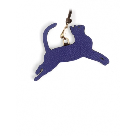 'En L'Air Clé Chat' Porte Clé et Charms en Cuir Nappa Bleu Profond & Or