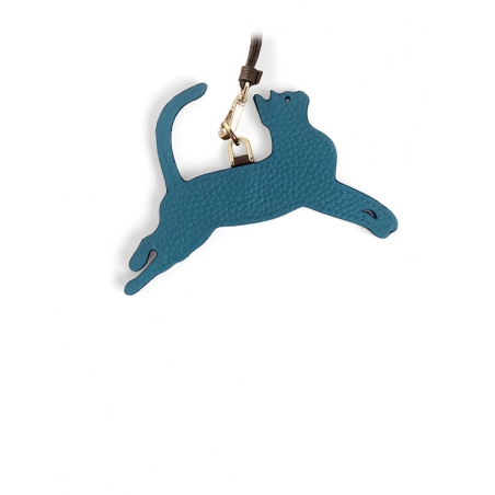 'En L'Air Clé Chat' Porte Clé et Charms en Cuir Nappa Indigo & Or