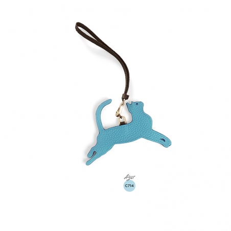'En L'Air Clé Chat' Porte Clé et Charms en Cuir Nappa Azur & Or