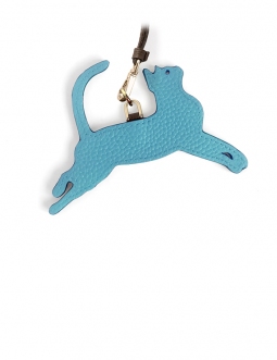 'En L'Air Clé Chat' Porte Clé et Charms en Cuir Nappa Azur & Or