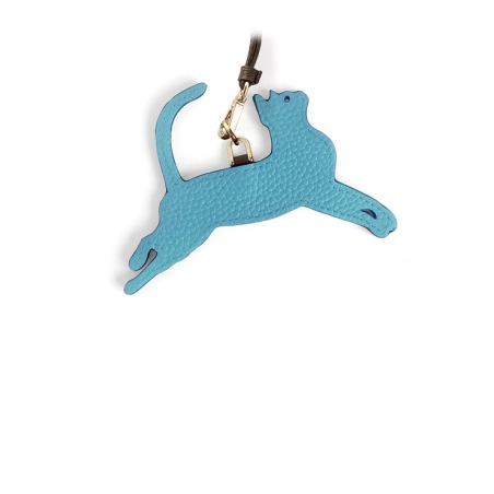 'En L'Air Clé Chat' Nappa Leather Key Chain and Charms Sky Blue & Gold
