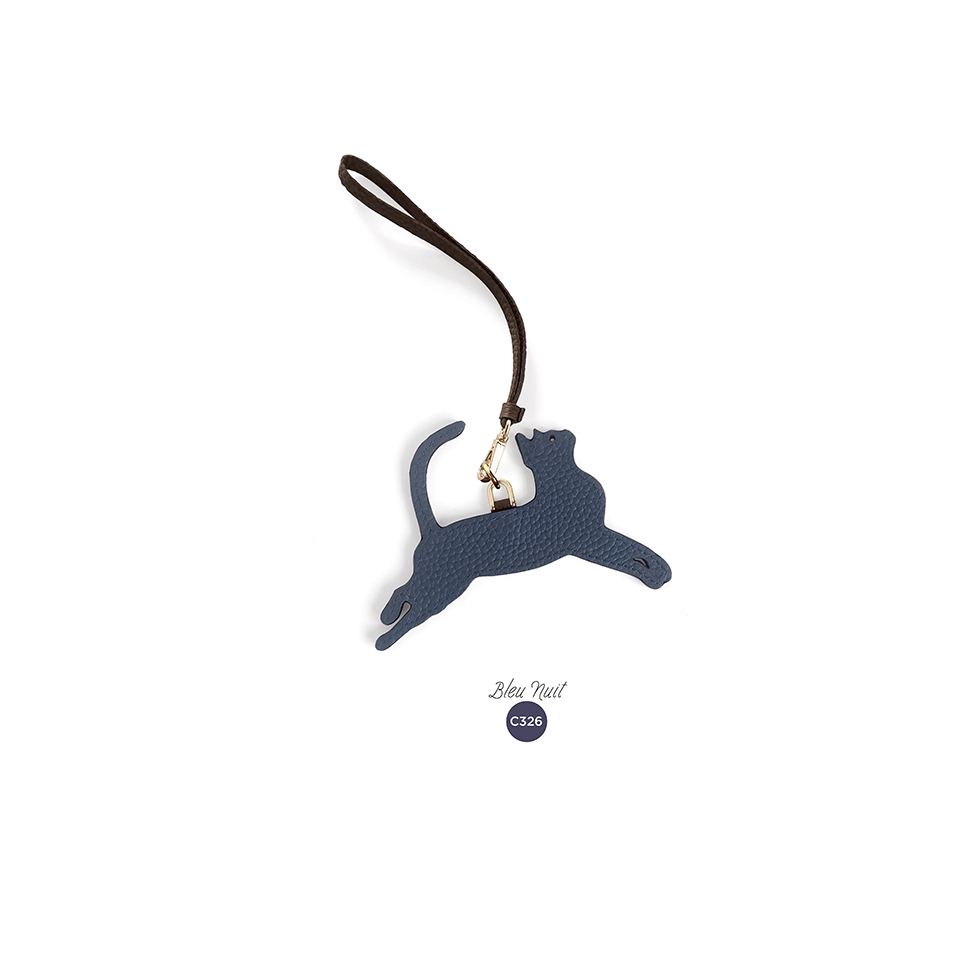 'En L'Air Clé Chat' Nappa Leather Key Chain and Charms Night Blue & Gold
