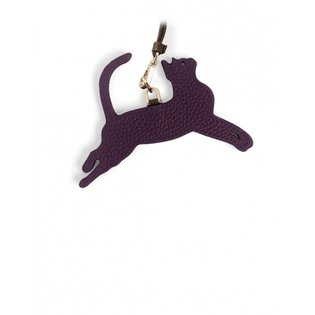 'En L'Air Clé Chat' Porte Clé et Charms en Cuir Nappa Cassis & Or