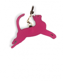 'En L'Air Clé Chat' Porte Clé et Charms en Cuir Nappa Fuchsia & Or