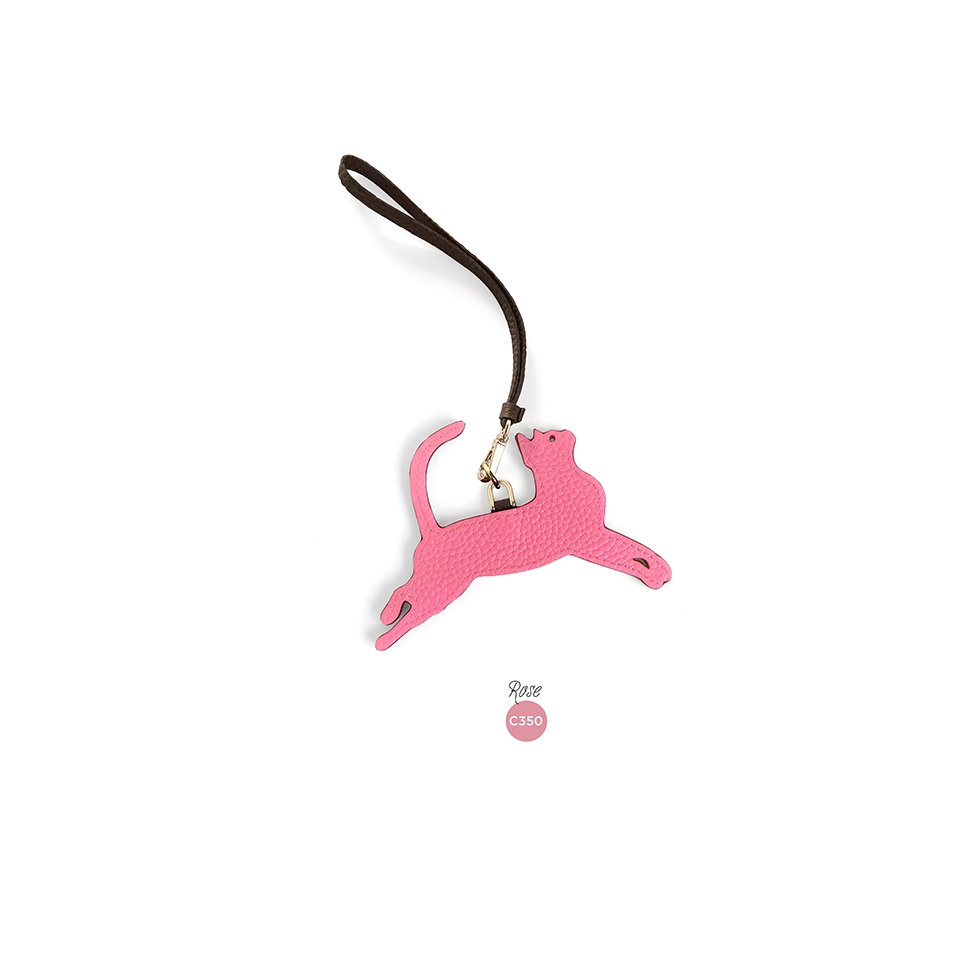 'En L'Air Clé Chat' Porte Clé et Charms en Cuir Nappa Rose & Or