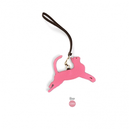 'En L'Air Clé Chat' Porte Clé et Charms en Cuir Nappa Rose & Or