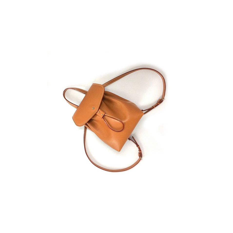 'Fontainebleau' Leather Backpack Cognac & Gold