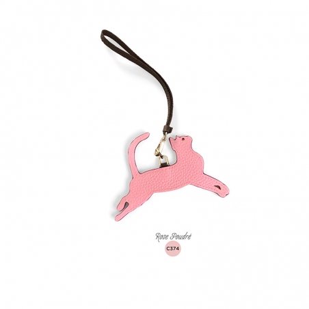 'En L'Air Clé Chat' Porte Clé et Charms en Cuir Nappa Rose Poudré & Or
