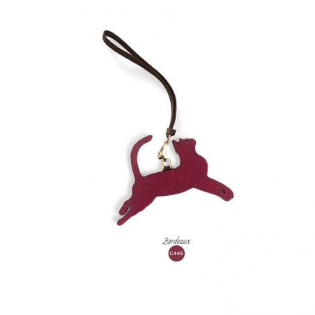 'En L'Air Clé Chat' Nappa Leather Key Chain and Charms Dark Red & Gold