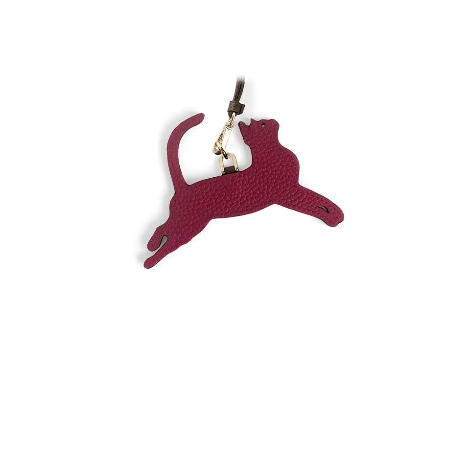 'En L'Air Clé Chat' Nappa Leather Key Chain and Charms Dark Red & Gold