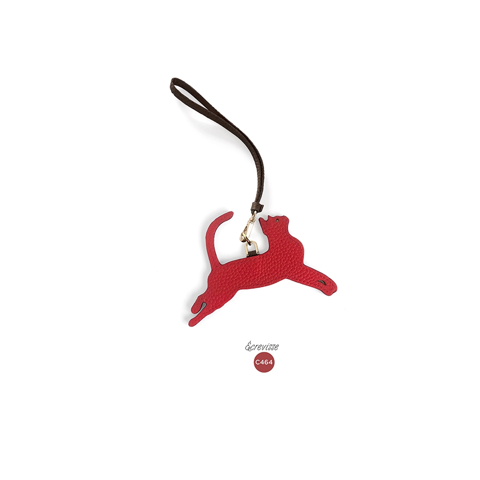 'En L'Air Clé Chat' Nappa Leather Key Chain and Charms Red & Gold