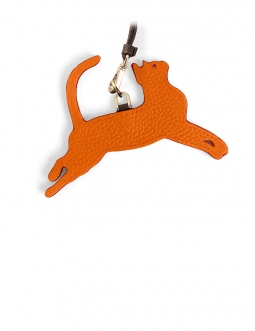 'En L'Air Clé Chat' Porte Clé et Charms en Cuir Nappa Orange & Or