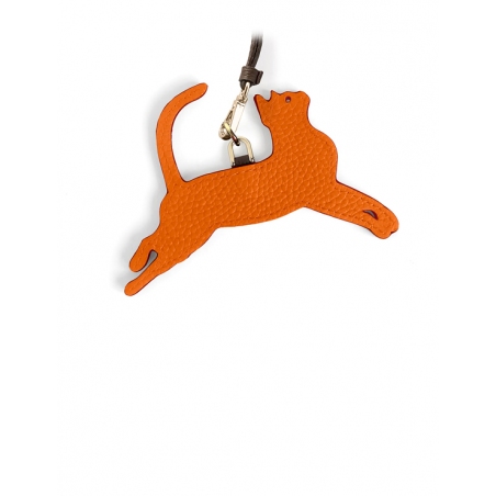 'En L'Air Clé Chat' Porte Clé et Charms en Cuir Nappa Orange & Or