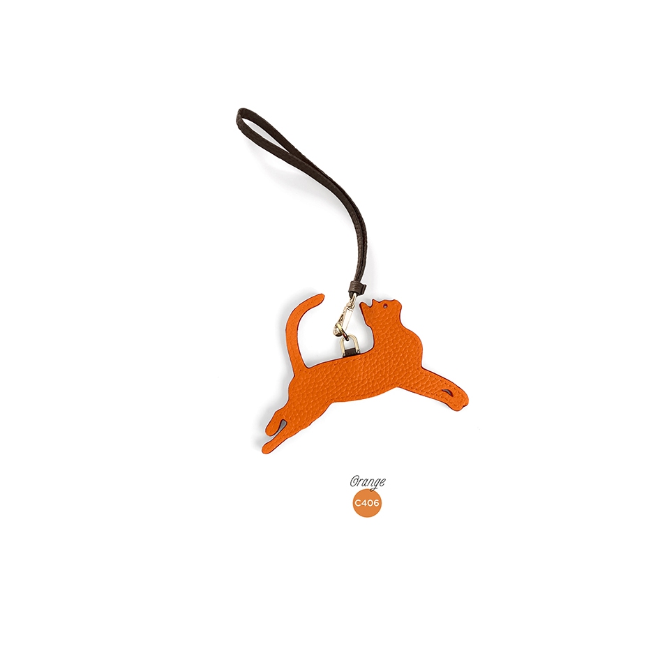 'En L'Air Clé Chat' Nappa Leather Key Chain and Charms Orange & Gold
