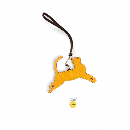 'En L'Air Clé Chat' Porte Clé et Charms en Cuir Nappa Miel & Or
