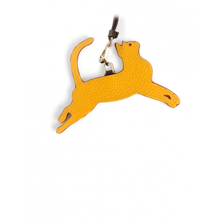 'En L'Air Clé Chat' Nappa Leather Key Chain and Charms Yellow & Gold