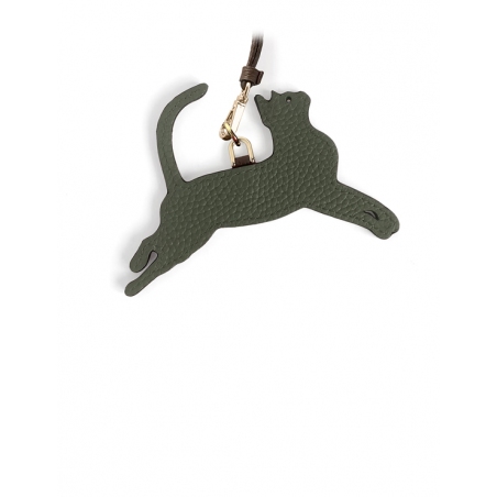 'En L'Air Clé Chat' Porte Clé et Charms en Cuir Nappa Taiga & Or