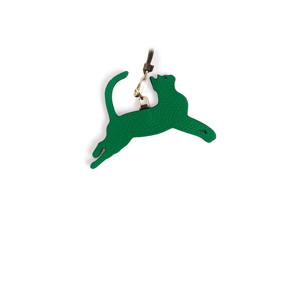 'En L'Air Clé Chat' Nappa Leather Key Chain and Charms Green & Gold